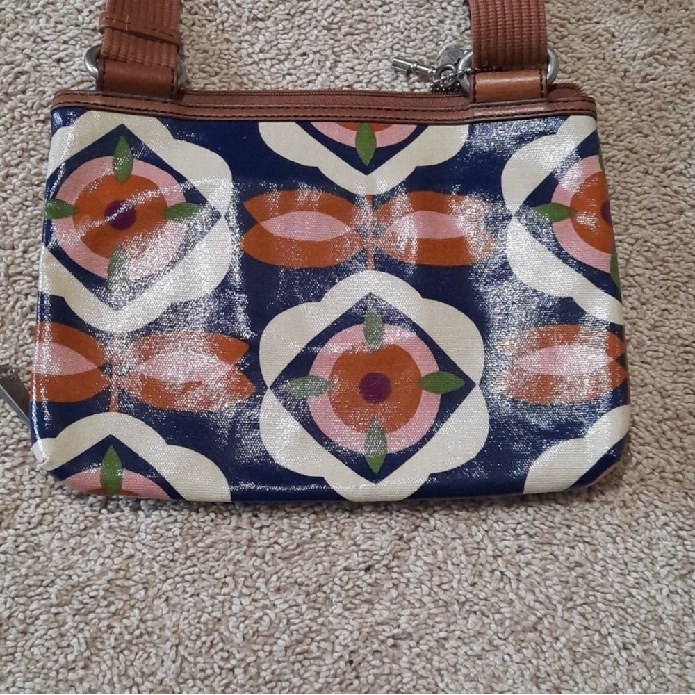 Fossil Key Per coated canvas Crossbody Bag Retro print. - Picture 2 of 7